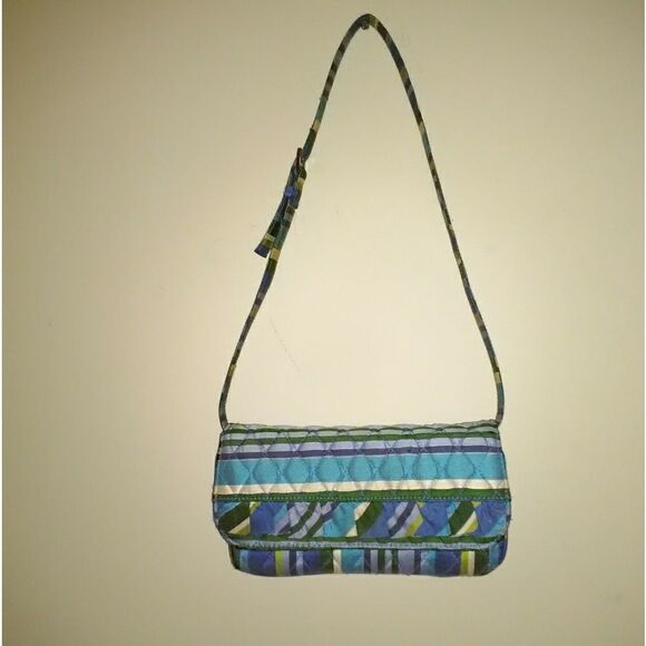 ⬇️⬇️⬇️Vera Bradley Blue Striped Clutch - Picture 1 of 7